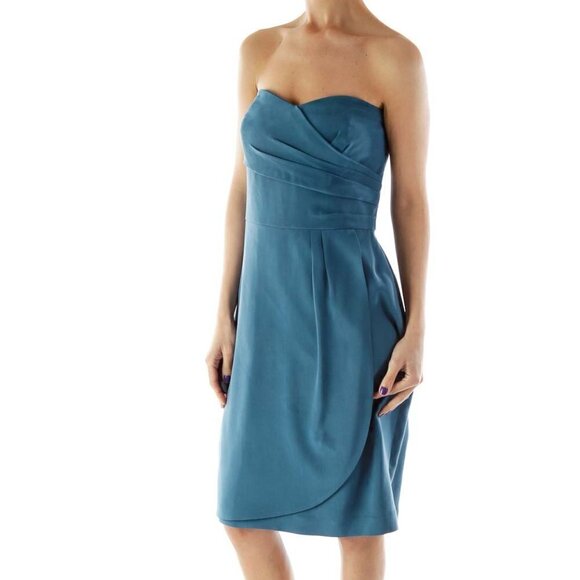 Ann Taylor Blue Strapless Cocktail Silk Dress - Picture 2 of 3